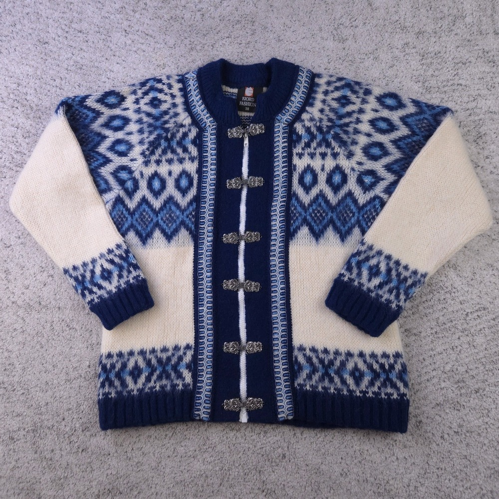 VTG Fjord Fashion Wool Cardigan Sweater Size 38 Small Sweater Metal Clasp Norway